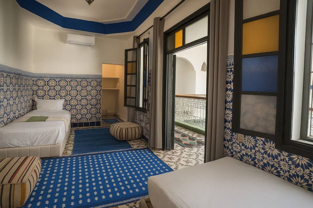 Habitación triple superior (Majorelle) | Espacio para trabajar con un portátil, cortinas opacas, cunas gratuitas