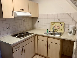 Apartment (incl. Laundry and cleaning Fee) | Eigene Küche | Kühlschrank, Herdplatte, Wasserkocher mit Kaffee-/Teezubehör