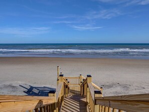 On the beach, sun-loungers, beach towels