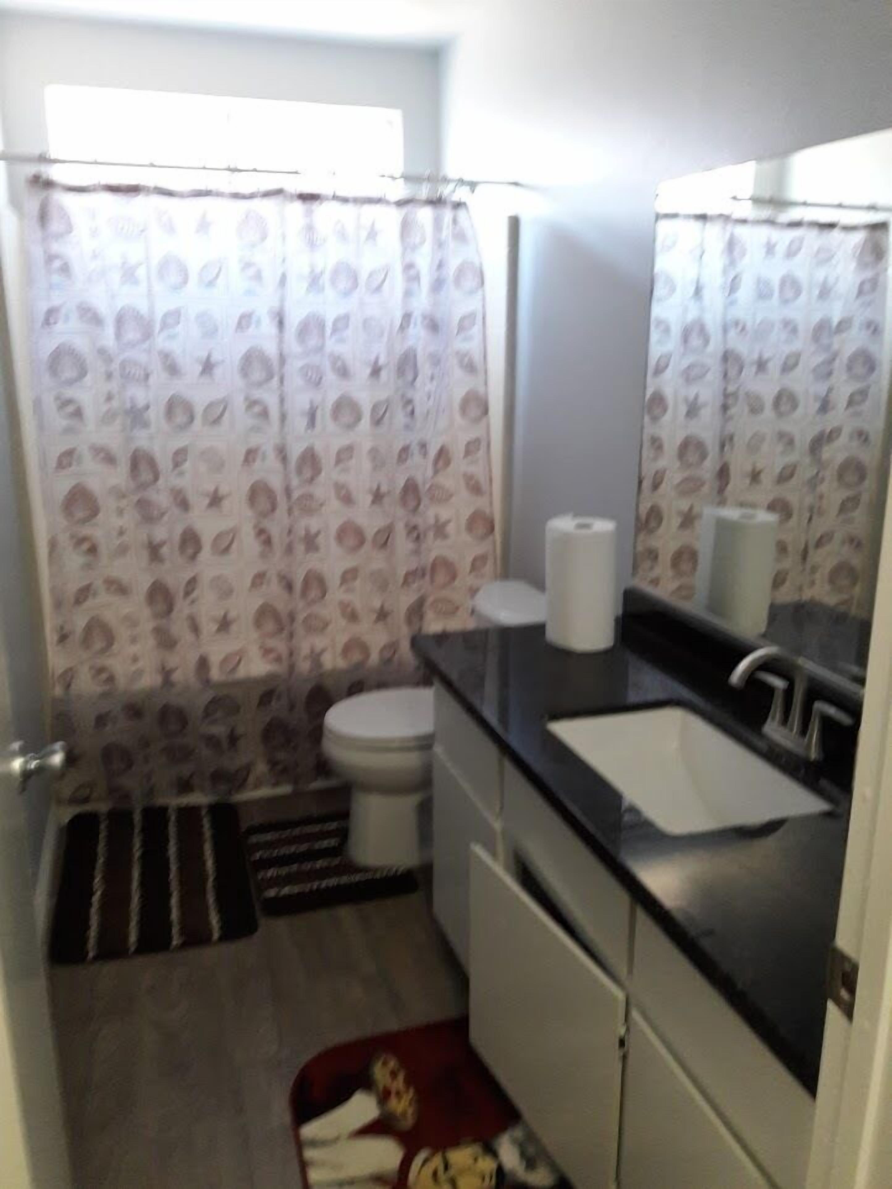 Casa básica | Baño | Ducha y bañera combinadas, toallas, jabón y papel higiénico