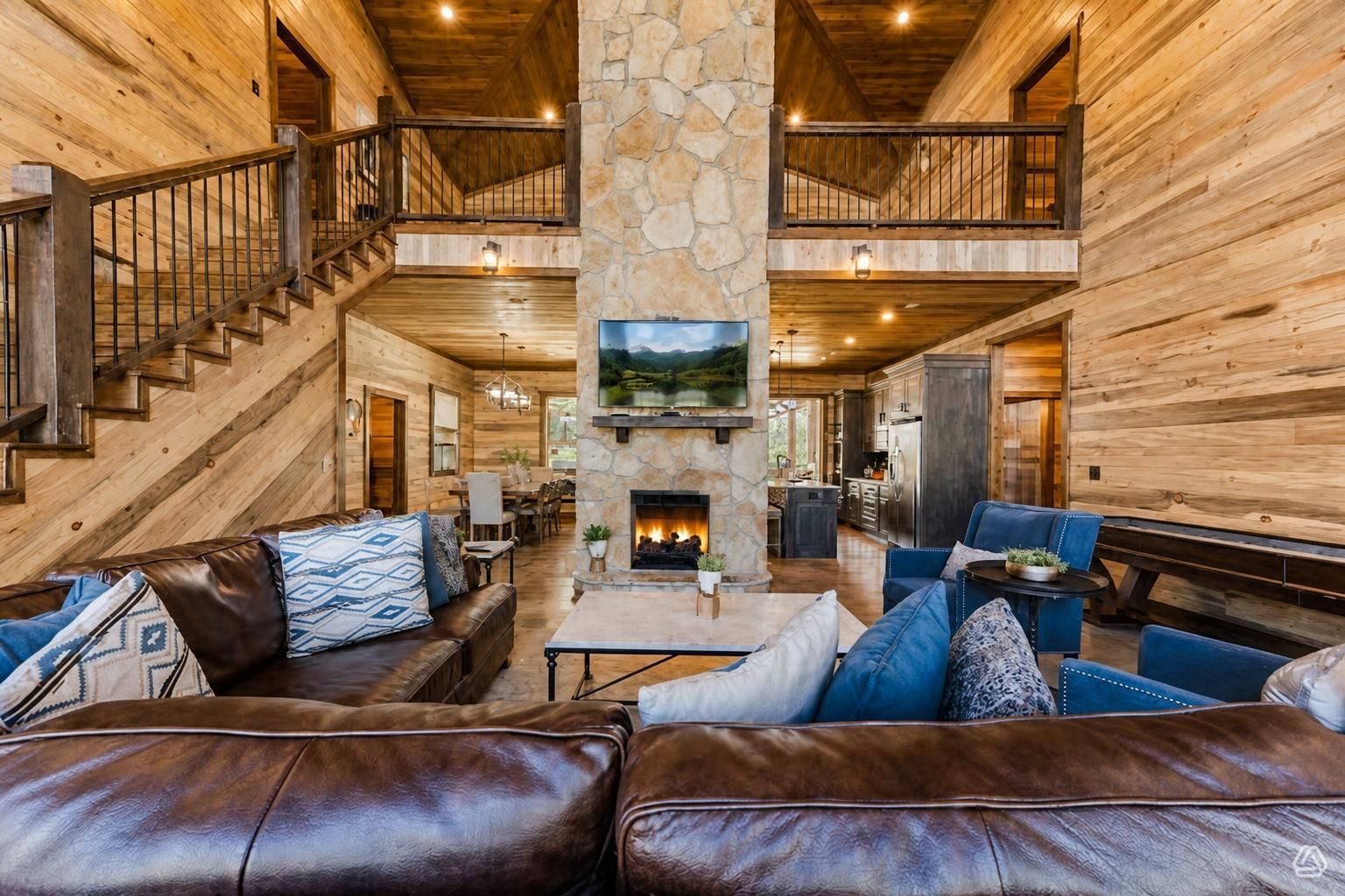 TV, fireplace, foosball