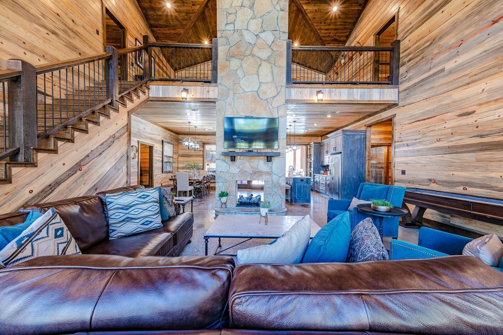 TV, fireplace, foosball