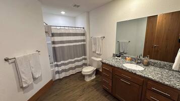 Bathtub, hair dryer, towels