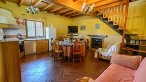 Una televisión, una chimenea