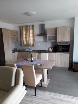 Fridge, oven, dishwasher, coffee/tea maker