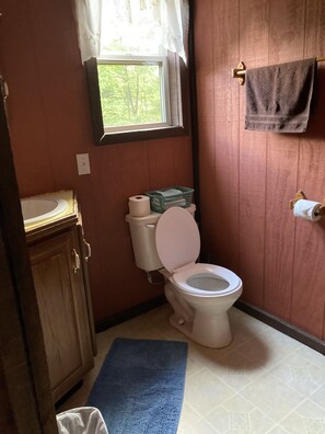 Douche, serviettes fournies, papier toilette