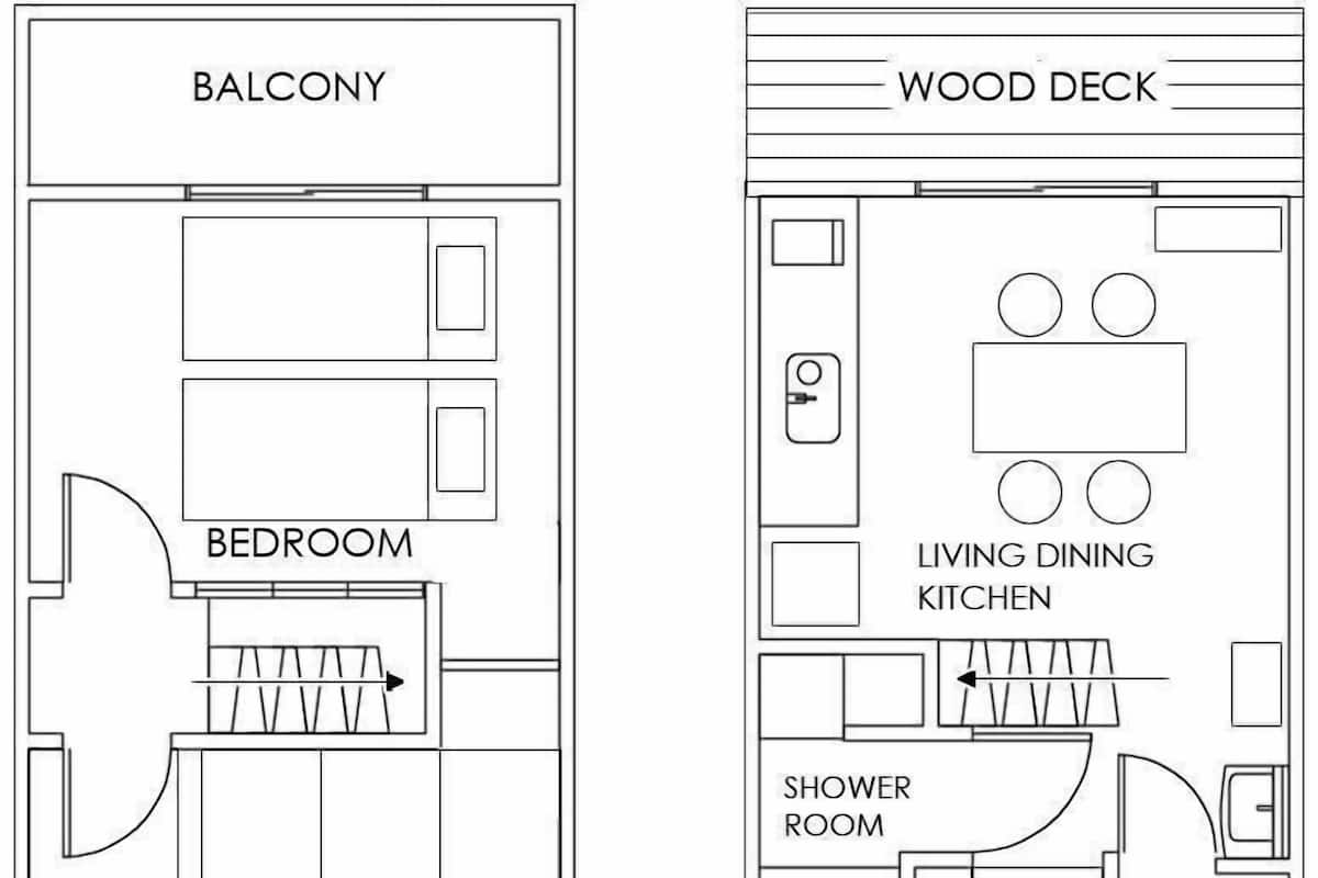 Plano de planta que muestra un balcón, dormitorio, habitación de tatami, sala de estar, comedor, cocina y baño.
