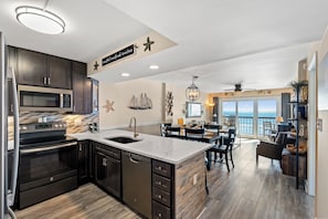 Fridge, microwave, oven, stovetop - Sea Marsh II 403-Oceanfront 3BR Condo-Indoor Pool (NORTH MYRTLE BEACH)