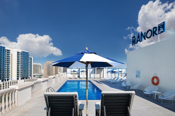Outdoor pool, open 8:00 AM to 7:30 PM, pool umbrellas, sun loungers