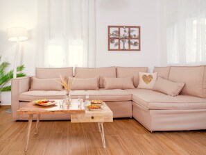 Exclusive Villa, 4 Bedrooms, Private Pool, Beachfront | Living room | 40-inch flat-screen TV with satellite channels, TV - Thalassa (Rethymno)