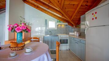 Penthouse, 2 kamar tidur, menghadap pantai | Dapur pribadi | Lemari es, oven, kompor, dan mesin pembuat kopi/teh