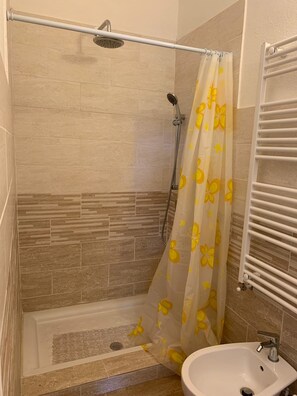 Shower, rainfall showerhead, free toiletries, bidet