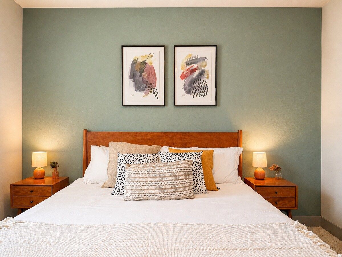 Inviting bedroom with a comfortable bed and matching nightstands