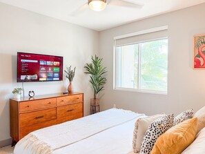 1 bedroom, desk, iron/ironing board, travel cot
