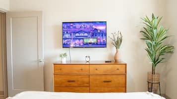 1 bedroom, desk, iron/ironing board, travel cot