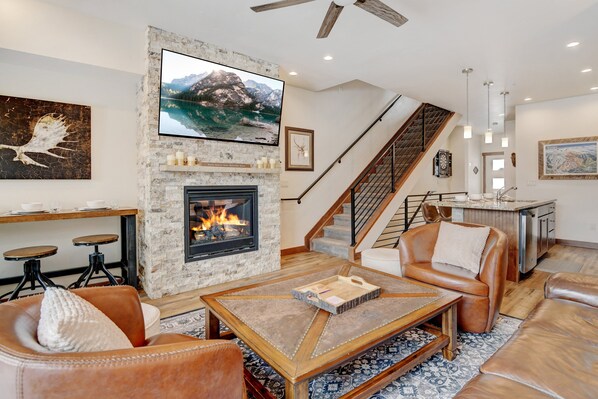 Smart TV, fireplace, video games, Hulu