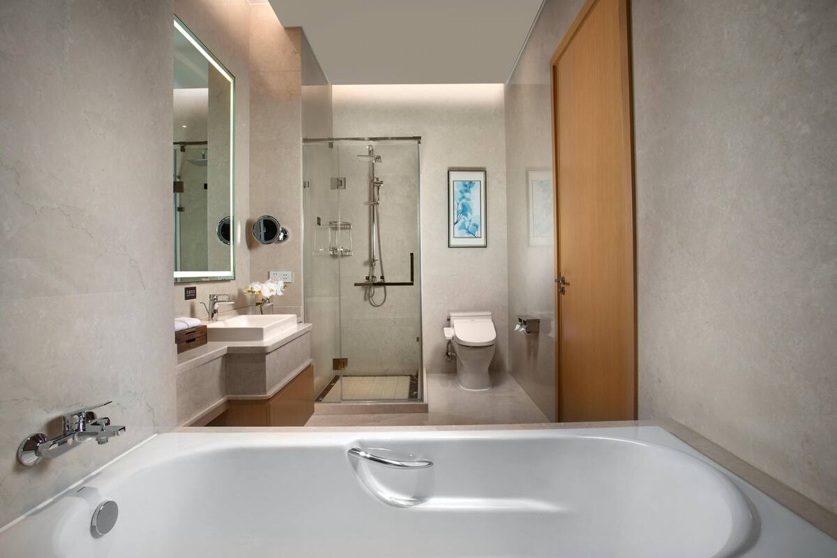 Bathroom | Separate tub and shower, hydromassage showerhead, free toiletries