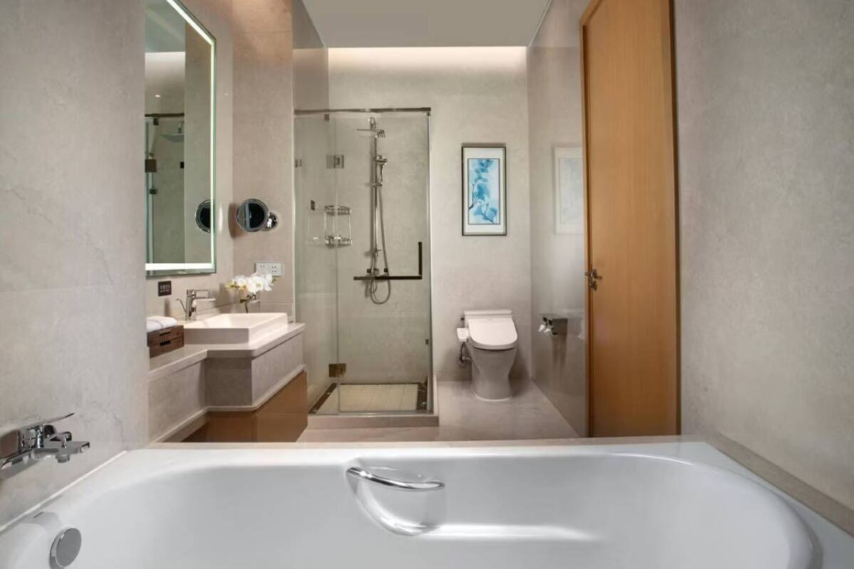 Bathroom | Separate tub and shower, hydromassage showerhead, free toiletries