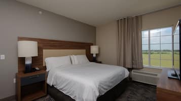 Hypo-allergenic bedding, individually furnished, laptop workspace