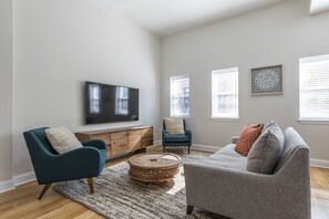 Apartment, 2 Bedrooms | Living area | 55-inch LED TV with premium channels, TV, Netflix - Deedee's Mansion on Wayne (Jersey City)