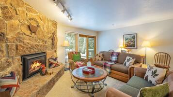 Smart TV, fireplace, DVD player