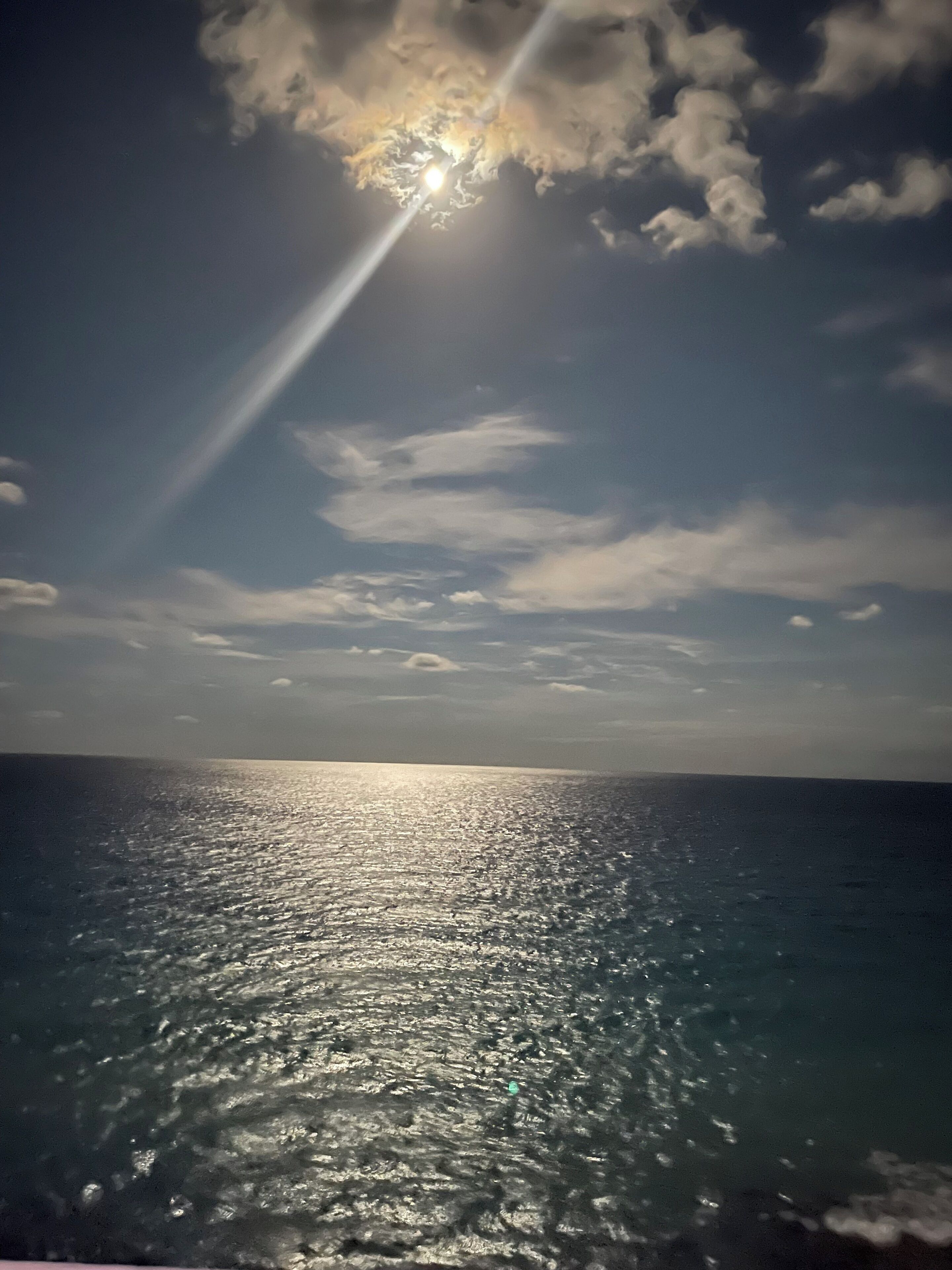 A view of the ocean with sunlight reflecting off the water's surface.