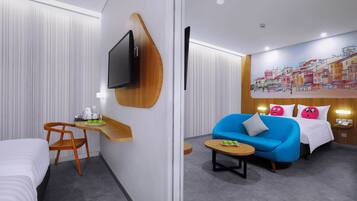 1 makuuhuone, allergiatestatut vuodevaatteet, tallelokero huoneessa