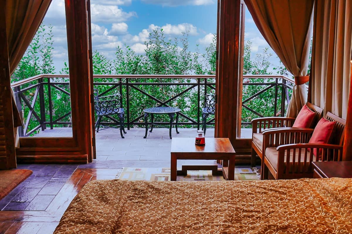 Studio Suite có tầm nhìn toàn cảnh, ban công, quang cảnh núi | 1 phòng ngủ, bộ trải giường bằng vải cotton Ai Cập