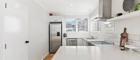 Fridge, microwave, oven, dishwasher