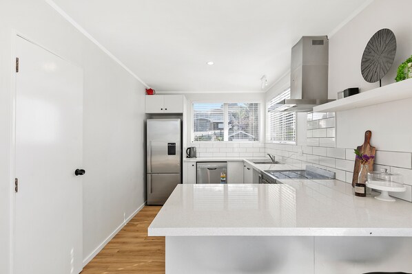 Fridge, microwave, oven, dishwasher