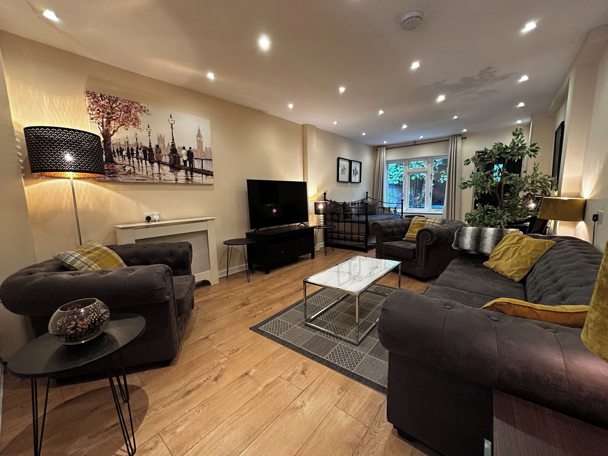 Smart TV, DVD player, books, video library
