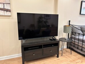 Smart TV, DVD player, books, video library