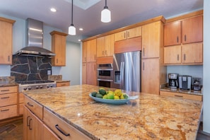 Fridge, microwave, oven, stovetop - Pohaku Villa: Gorgeous Home w/AC, Pool, Relaxing Lanai Area & Garden Views (Princeville)