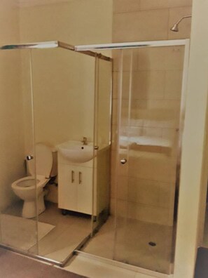 Ducha, toallas, jabón y papel higiénico