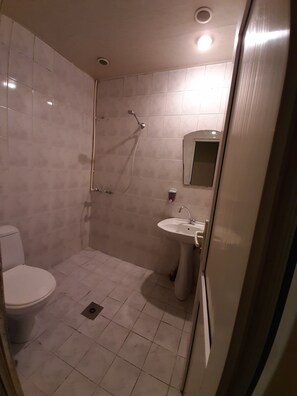 Hair dryer, slippers, towels, soap