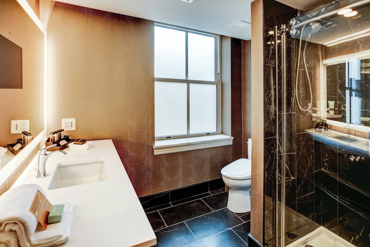 shower, free toiletries, hair dryer, bathrobes