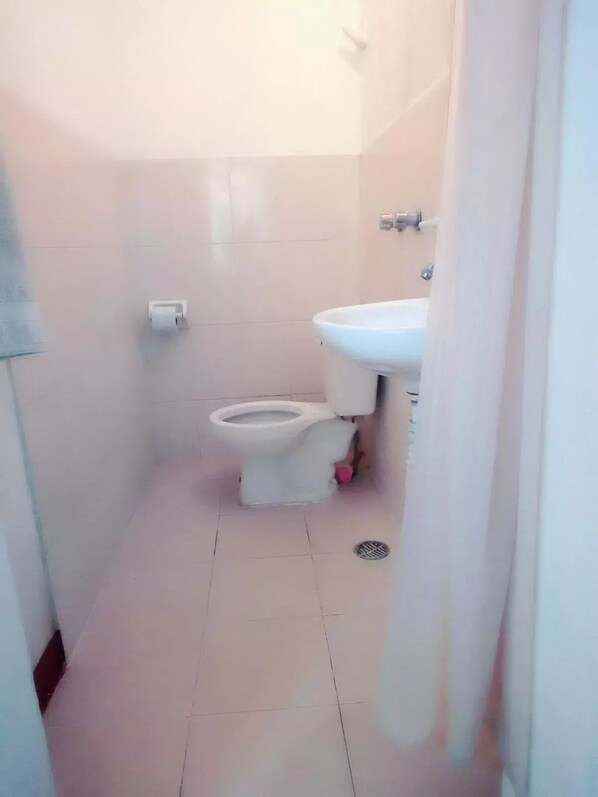 A small, clean bathroom with a toilet, sink, and a toilet paper holder on the wall. - Posada Reforma (Oaxaca)