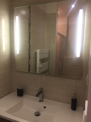 Sèche-cheveux, serviettes fournies, savon, papier toilette