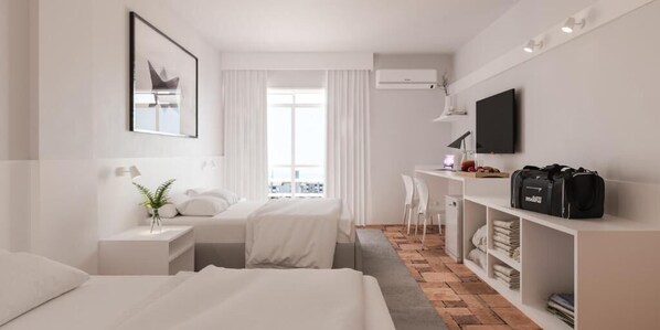 Een minibar, een bureau, geluiddichte muren, gratis wifi