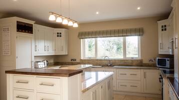 Superior Villa | Private kitchen | Full-sized fridge, microwave, oven, stovetop