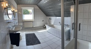 Hair dryer, towels, toilet paper