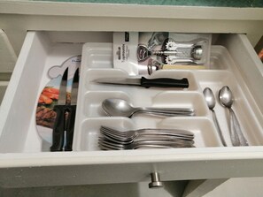 Fridge, oven, electric kettle, toaster