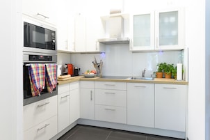 Apartamento, 1 quarto | Cozinha privada | Cafeteira/chaleira, geladeira, fogão, cooktop
