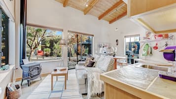 Fernseher, Kamin, DVD-Player, Bücher