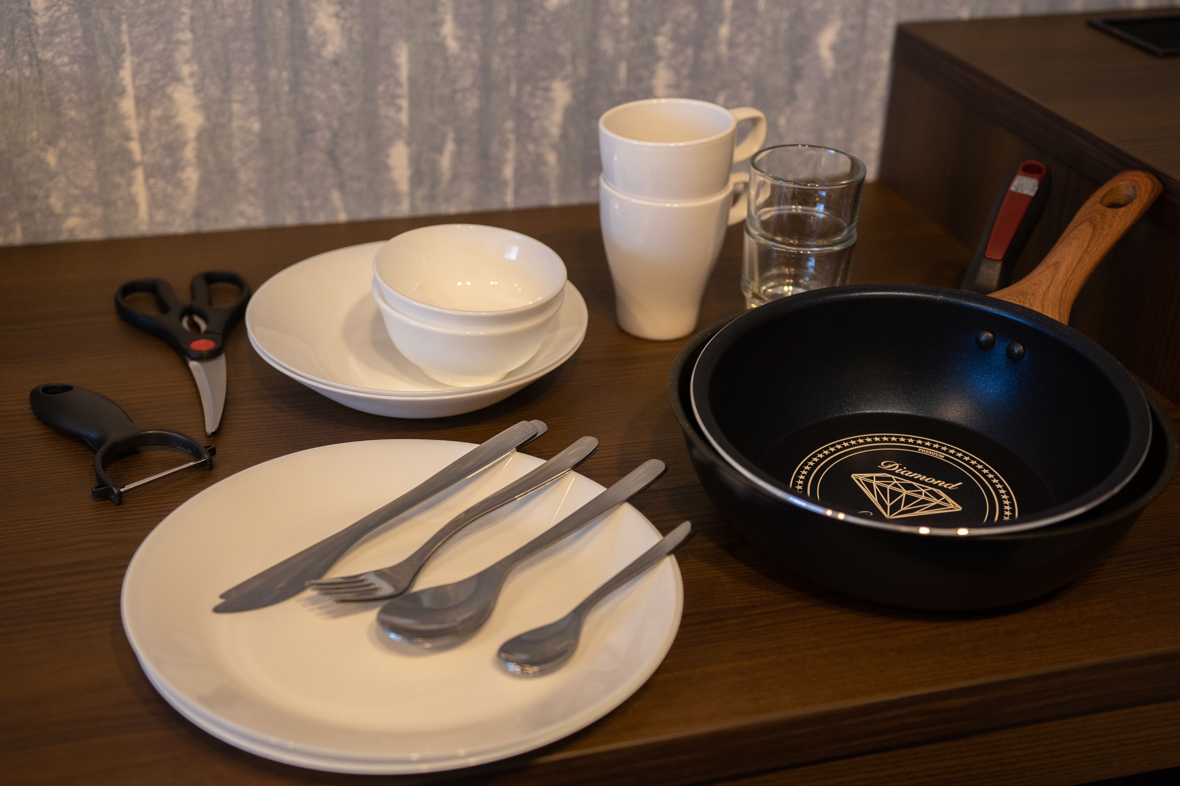 fridge, microwave, stovetop, electric kettle