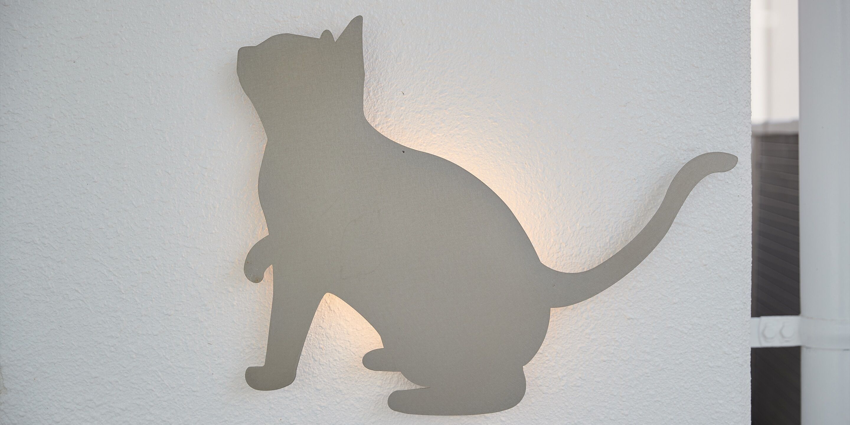 Silhouet van een kat op een muur.