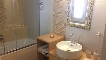 Villa | Bathroom | Shower, hair dryer, slippers, towels