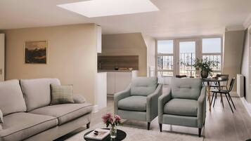 42-inch flat-screen TV with cable channels, TV