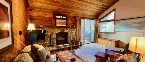 Smart TV, fireplace, stereo