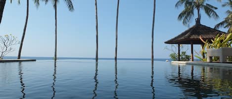 Outdoor pool, sun loungers